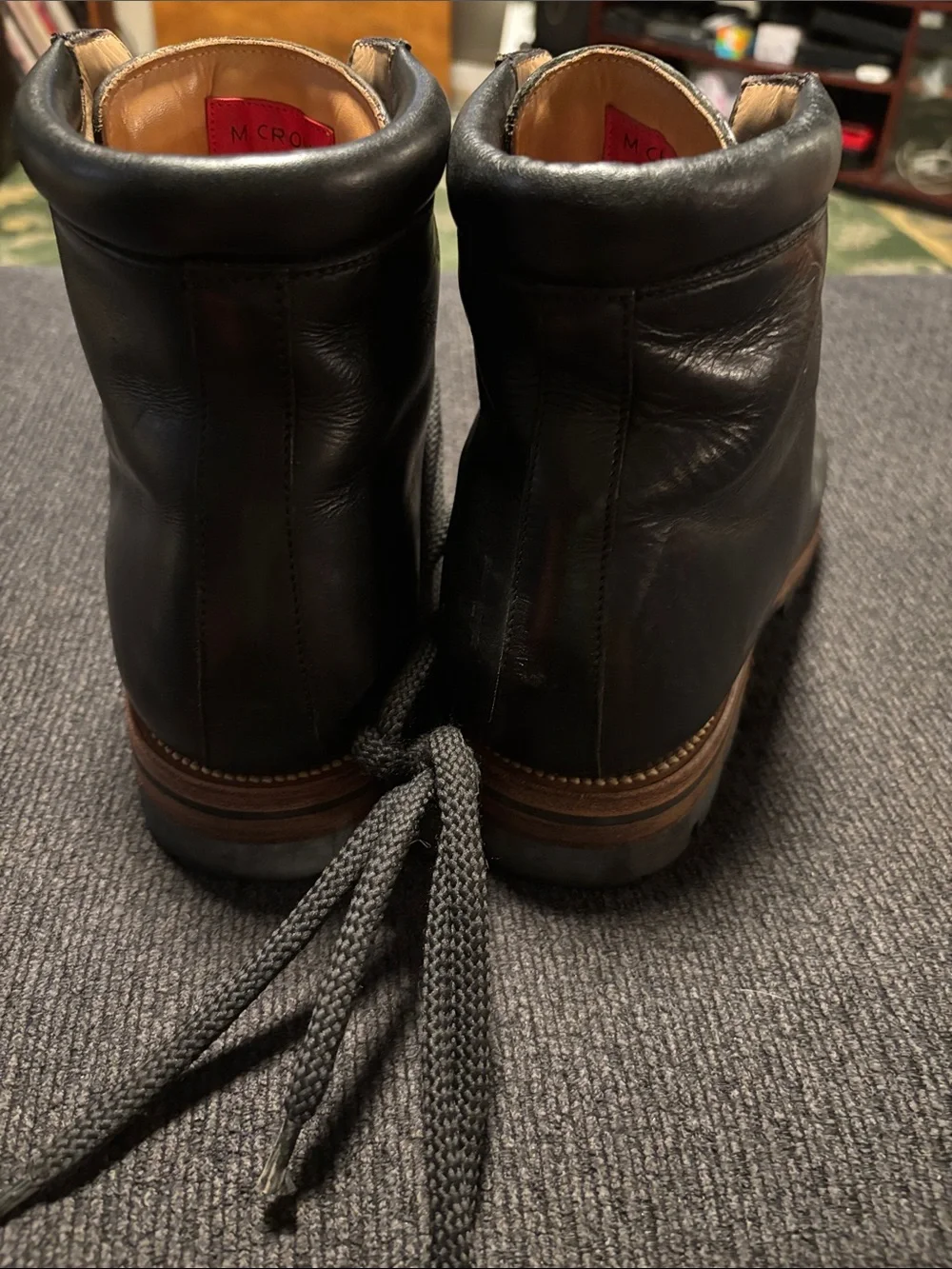M. Crow Black Leather Men's Lace-Up Work/Hiking Boots with Brown Welt